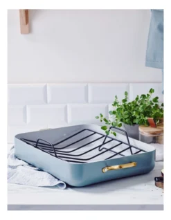Greenpan Reserve 40.6x33cm Open Rectangular Roaster With Rack In Smokey Sky Blue -Greenpan Shop 914826340 3 720x928