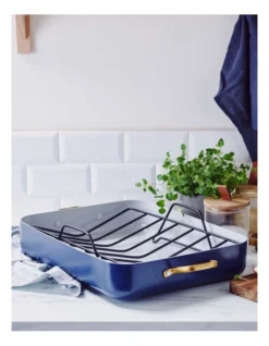 Greenpan Reserve 40.6x33cm Open Rectangular Roaster With Rack In Dark Blue -Greenpan Shop 914826520 3 720x928