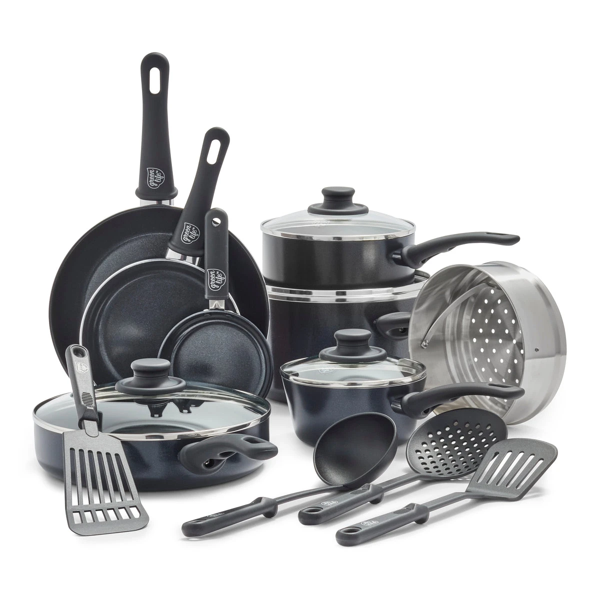 GreenLife Soft Grip <br> 16pc Cookware Sets, Black 3 GreenLife Soft Grip <br> 16pc Cookware Sets, Black