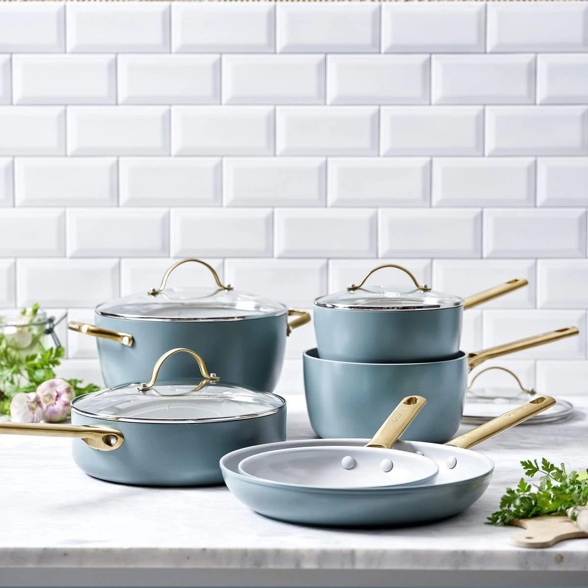 Padova<br> 10pc Cookware Sets, Smokey Sky Blue 4 Padova<br> 10pc Cookware Sets, Smokey Sky Blue - Image 2