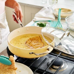 GREENLIFE ARTISAN <br> SKILLET WITH LID, YELLOW - 30CM -Greenpan Shop CC004703 001 GreenLife GREENLIFE ARTISAN SKILLET WITH LID YELLOW 30CM 3