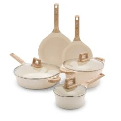 GreenLife Arte<br> 8pc Cookware Set, Cream With White Speckle