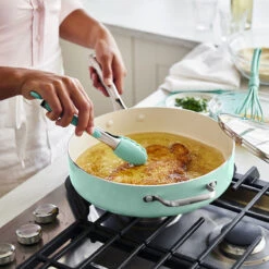 GREENLIFE ARTISAN <br> SKILLET WITH LID, Turquoise - 30CM -Greenpan Shop GL Y 12inSkilletlid Turq CC004703 06