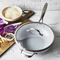 Greenpan Venice Pro Tri-Ply Stainless Steel Ceramic Non Stick 12" Wok With Helper Handle & Lid Vibrant Silver -Greenpan Shop GUEST 767eac87 7a3c 477b 8799 0794f34d56dc