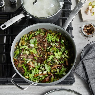 GreenPan Chatham Ceramic Non-Stick Covered Helper Handle Skillet 5qt Gray 6 GreenPan Chatham Ceramic Non-Stick Covered Helper Handle Skillet 5qt Gray - Image 4